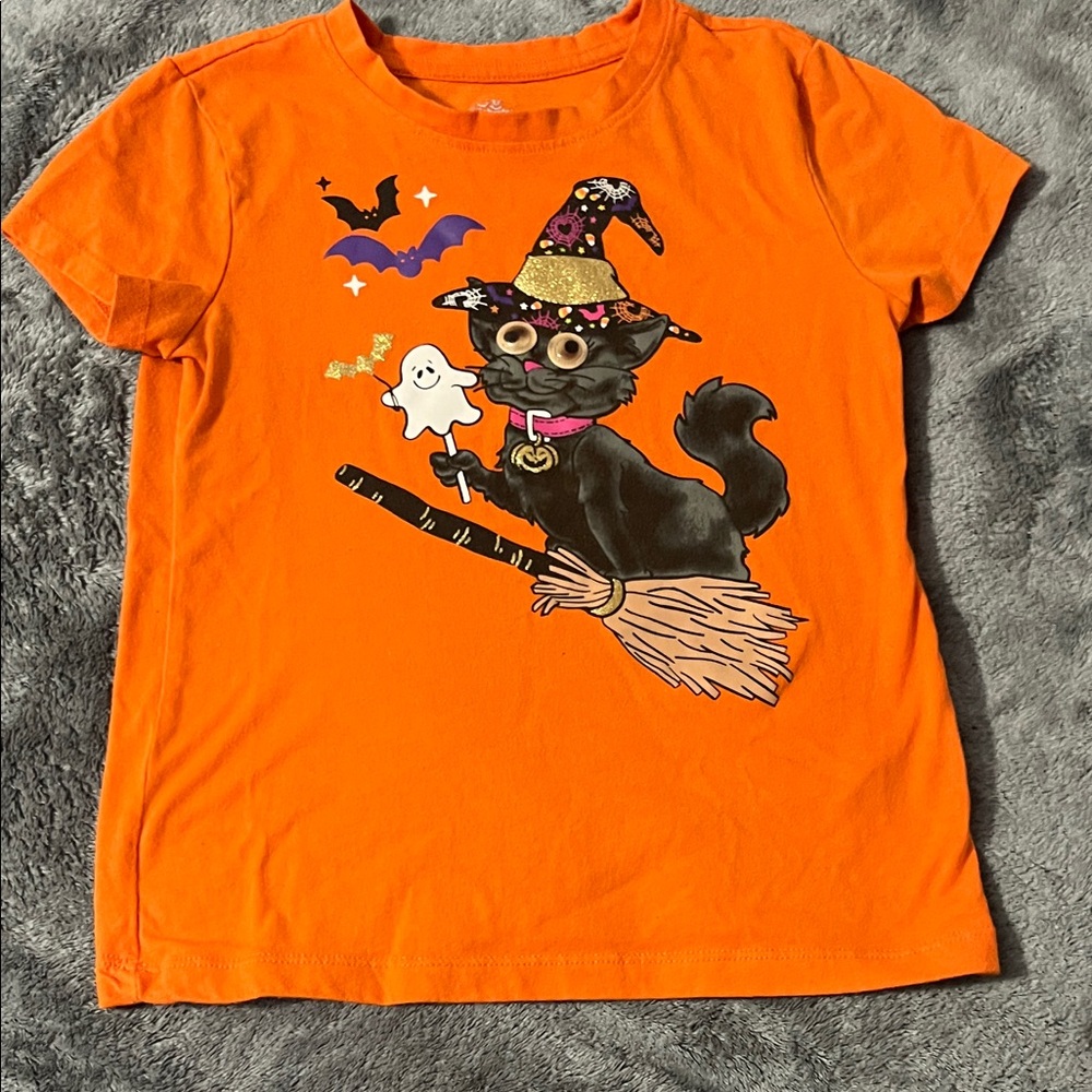 Spooky Cat Halloween Tee for Kids - Orange